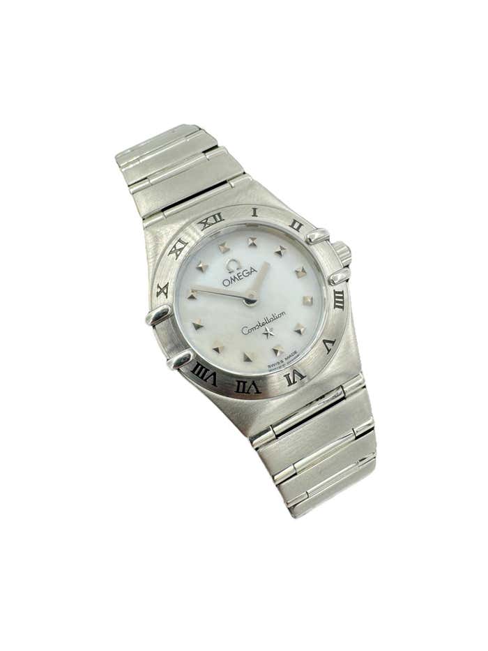 Reloj de pulsera Omega Constellation de señora con esfera nacarada y cuarzo inoxidable